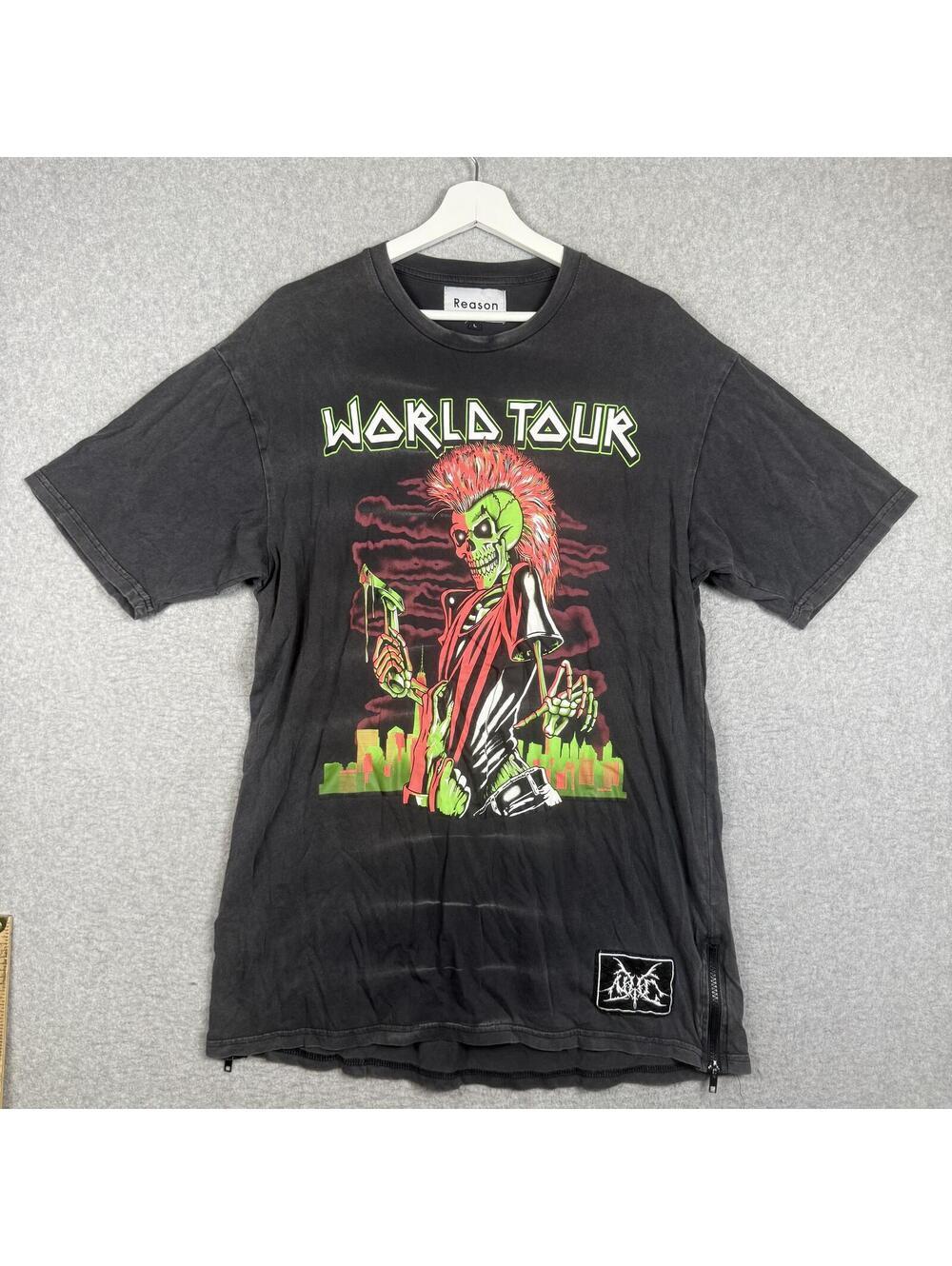 Reason World Tour Men’s T-Shirt Size Large Black Distressed Graphic Band Tee